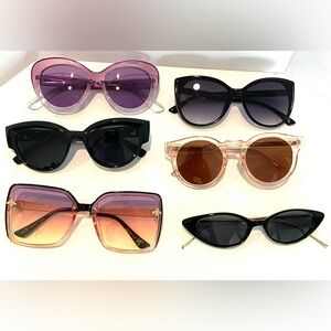 6 pairs of sunglasses. Random lot. Good condition. Black purple pink gold.
